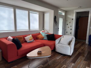 living room pacifc city oregon coast shipping container beach rental dog friendly